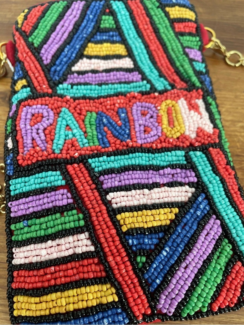 Kay Lee Beaded Cross Body Bag RAINBOW Bright Purse Cell Phone holder NEW - Picture 4 of 4